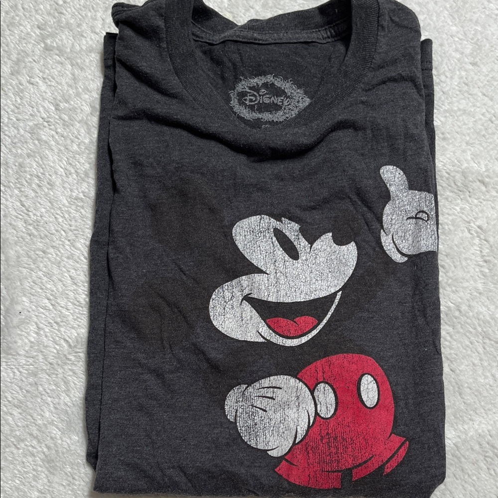 Disney Black Short Sleeve Tee with Mickey Mouse Red and White Graphic